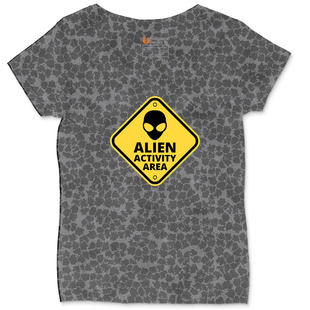 Alien Activity Area Ladies Curvy Tee - Black Leopard
