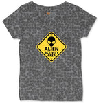Alien Activity Area Ladies Curvy Tee - Black Leopard