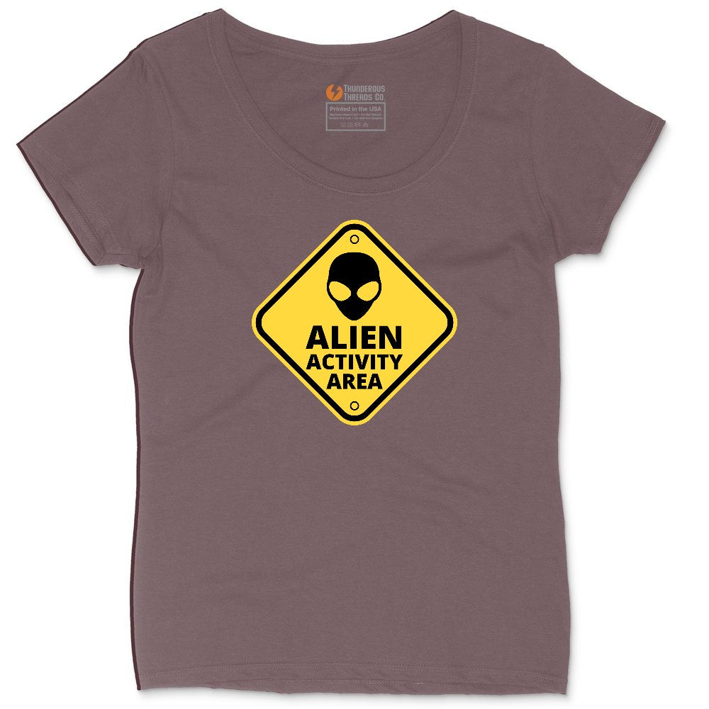 Alien Activity Area Ladies Curvy Tee - Sangria Blackout