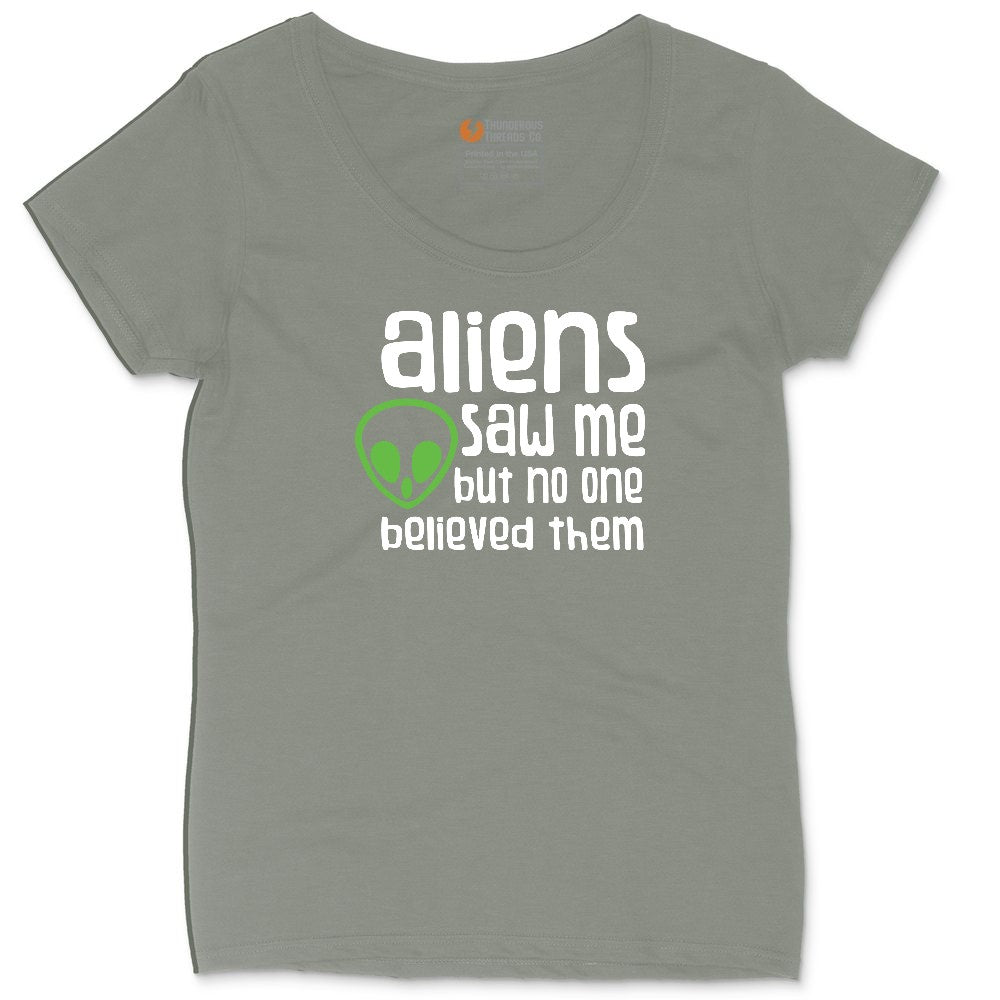 Aliens Saw Me But Nobody Believed Them Ladies Curvy Tee - Bamboo Blackout