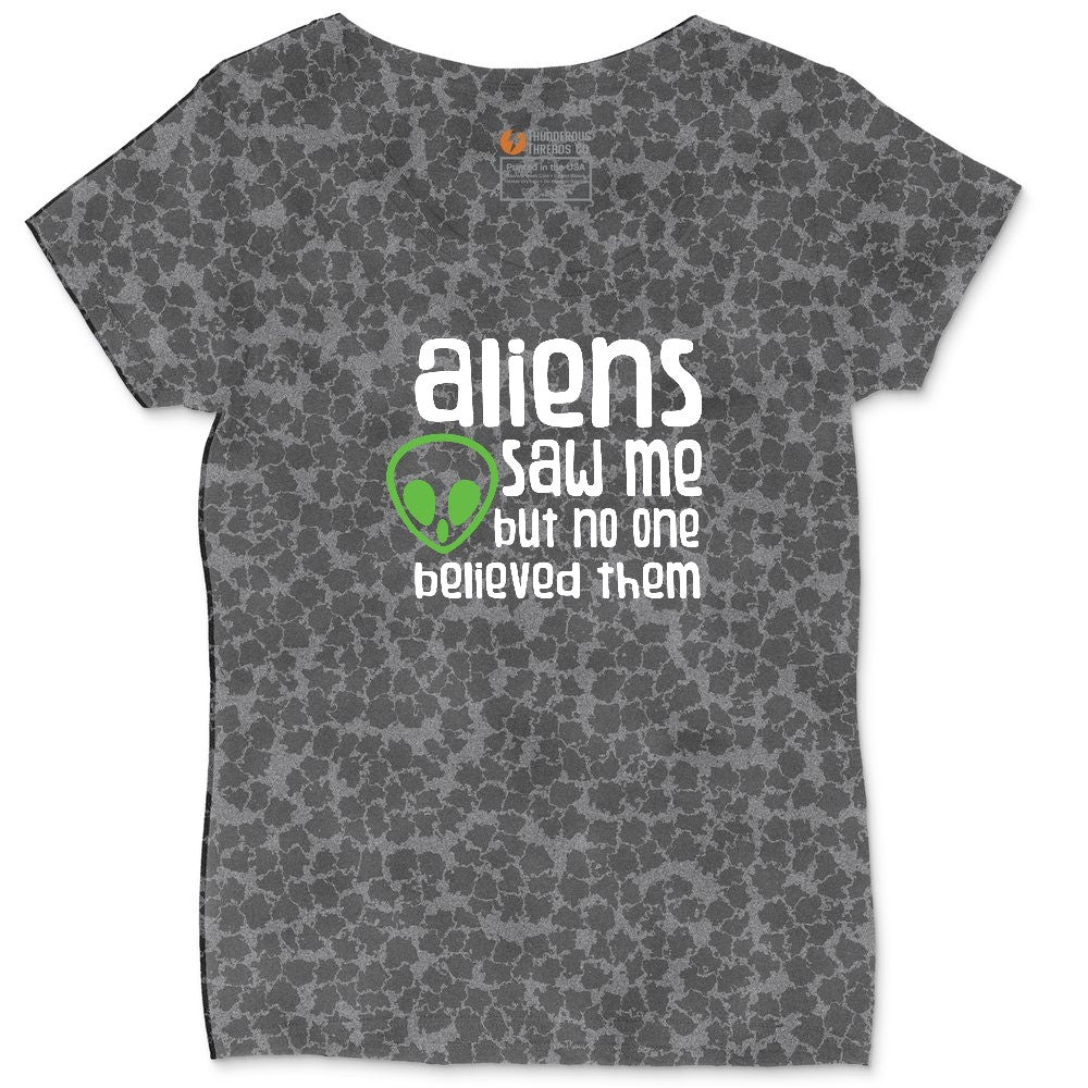 Aliens Saw Me But Nobody Believed Them Ladies Curvy Tee - Black Leopard