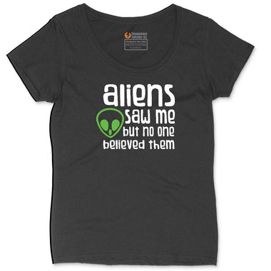 Aliens Saw Me But Nobody Believed Them Ladies Curvy Tee - Black