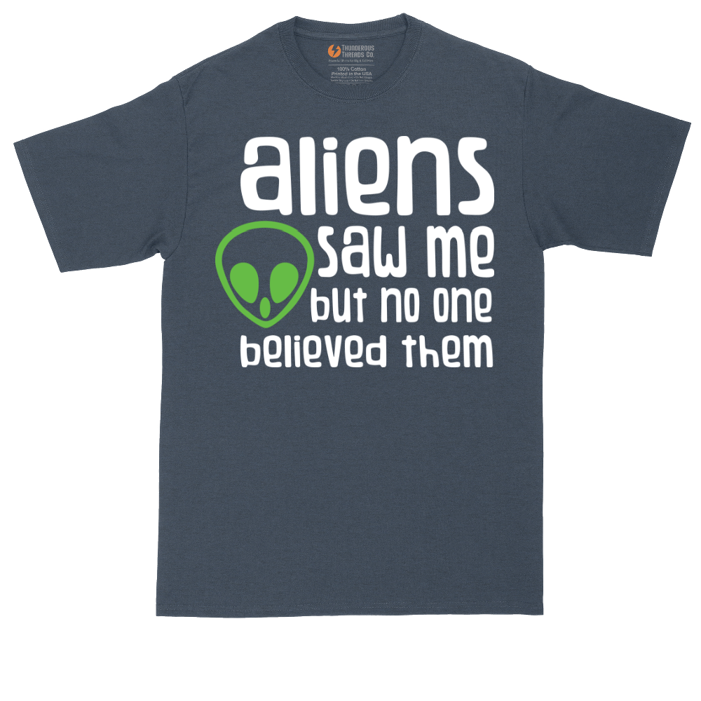 Aliens Saw Me But Nobody Believed Them tall t-shirt for men in Heather Navy