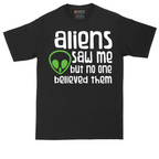 Aliens Saw Me But Nobody Believed Them tall t-shirt for men in Jet Black