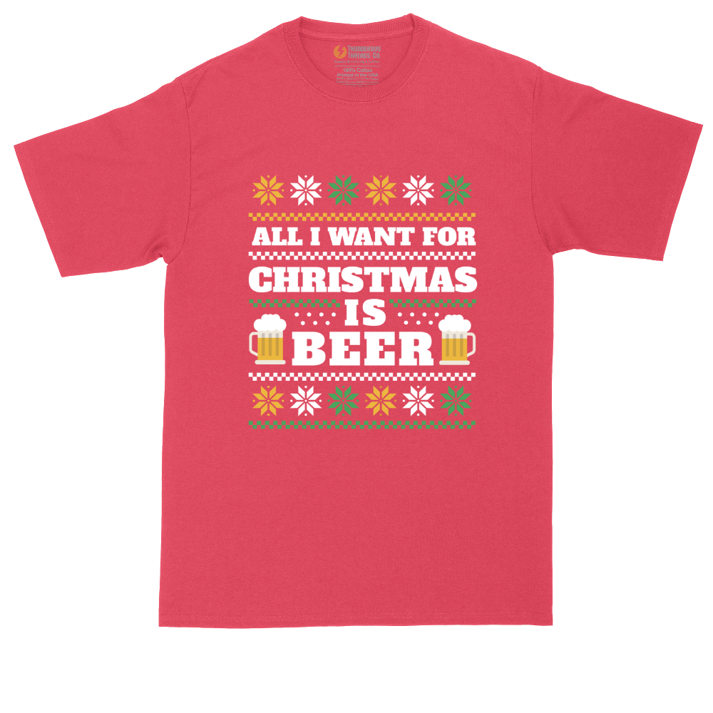 All I Want for Christmas Is Beer tall t-shirt for men in Heather Red