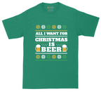 All I Want for Christmas Is Beer tall t-shirt for men in Kelly Green