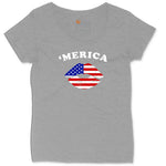 America Lips Ladies Curvy Tee - Granite Heather