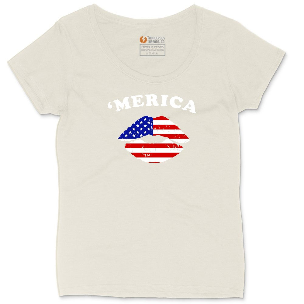 America Lips Ladies Curvy Tee - Natural Heather