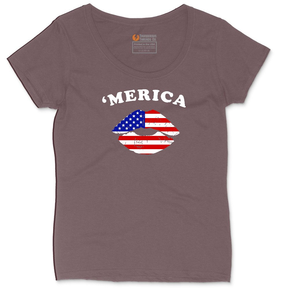 America Lips Ladies Curvy Tee - Sangria Blackout