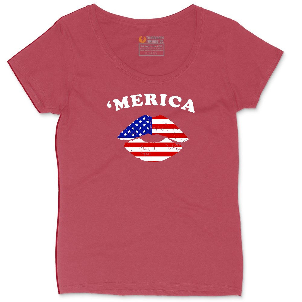 America Lips Ladies Curvy Tee - Vintage Red