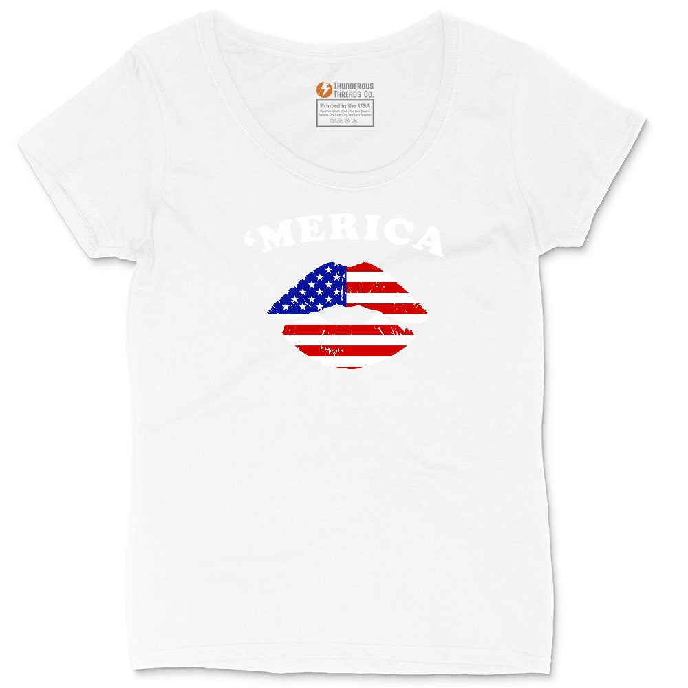 America Lips Ladies Curvy Tee - White