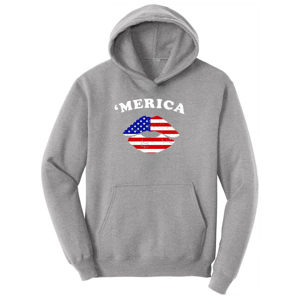 America Lips Ladies Hoodie - Athletic Heather