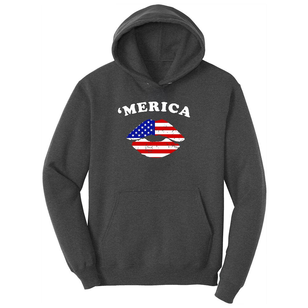 America Lips Ladies Hoodie - Dark Heather Grey