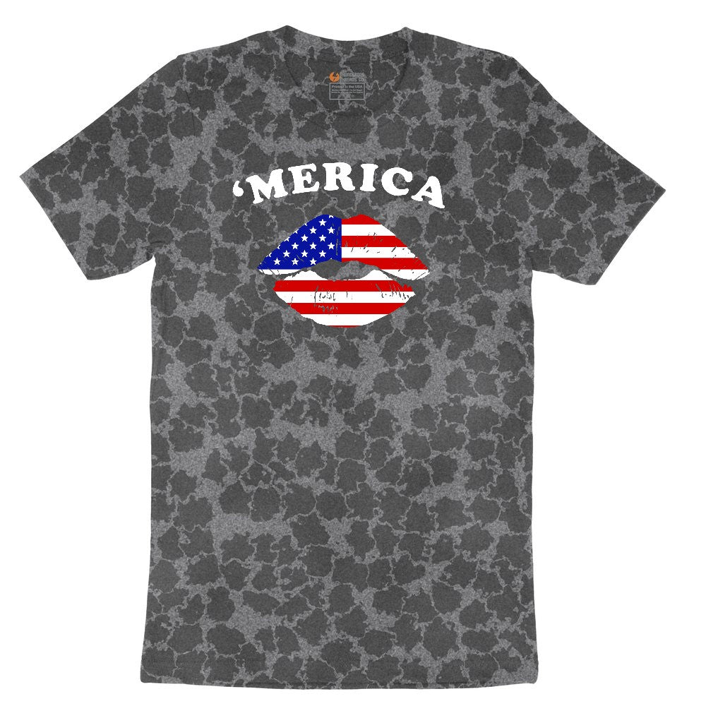 America Lips Ladies Short Sleeve Tee - Black Leopard
