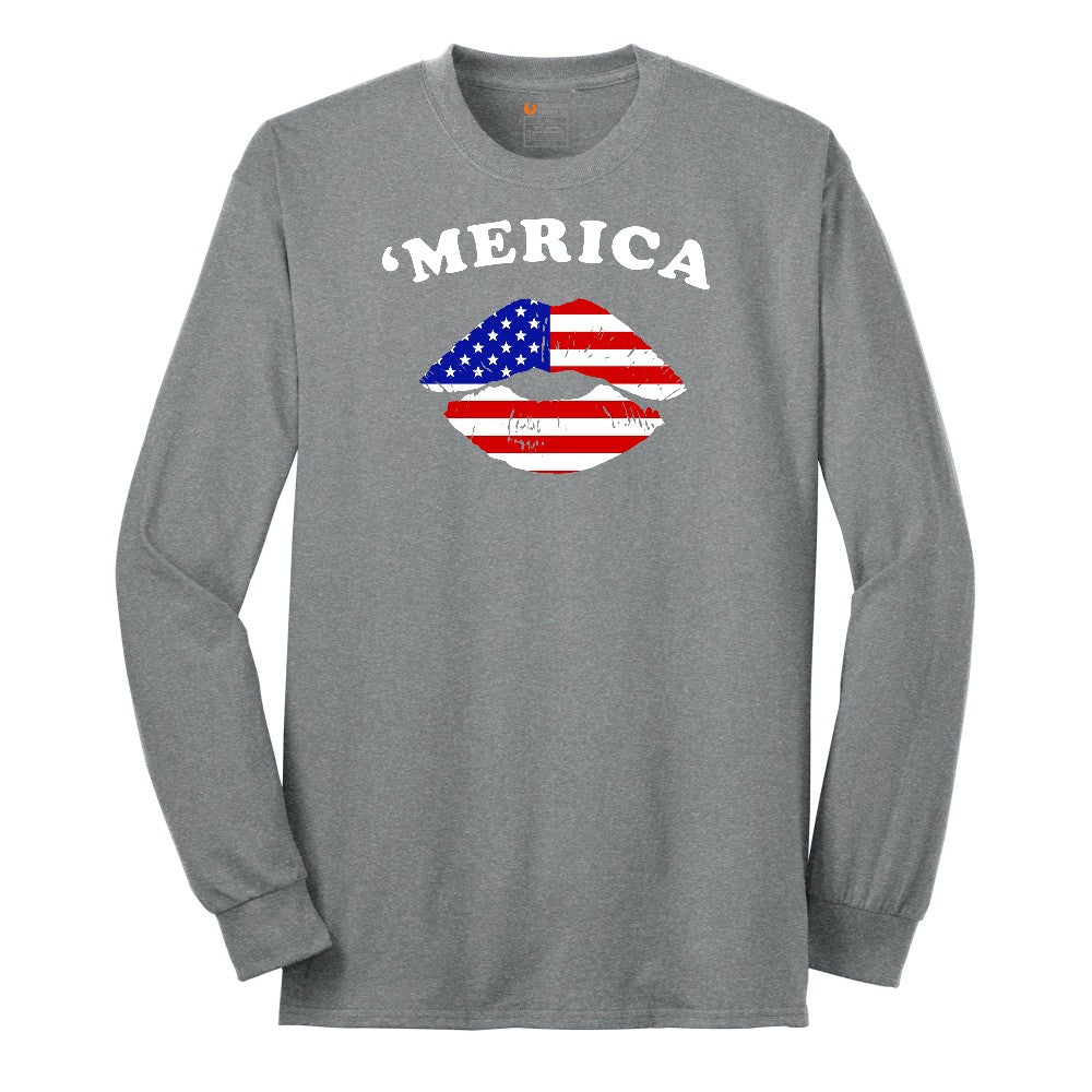 America Lips Long Sleeve Tee - Athletic Grey