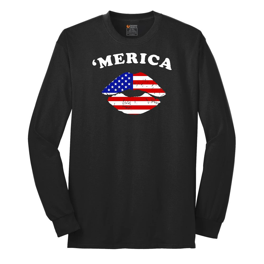 America Lips Long Sleeve Tee - Jet Black