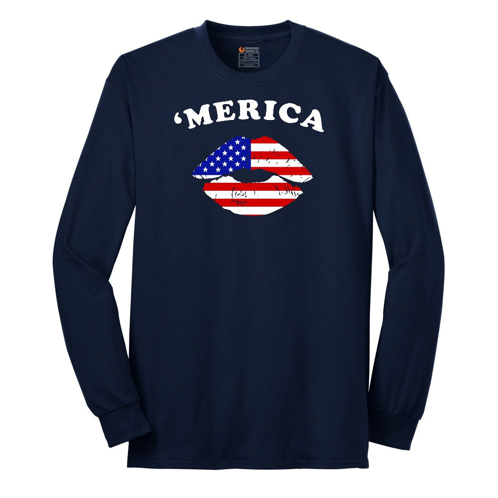 America Lips Long Sleeve Tee - Navy