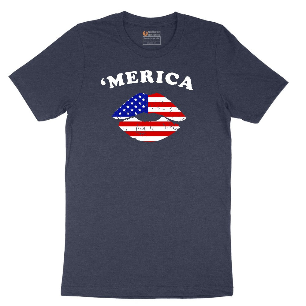 America Lips Short Sleeve Tee - Heather Navy