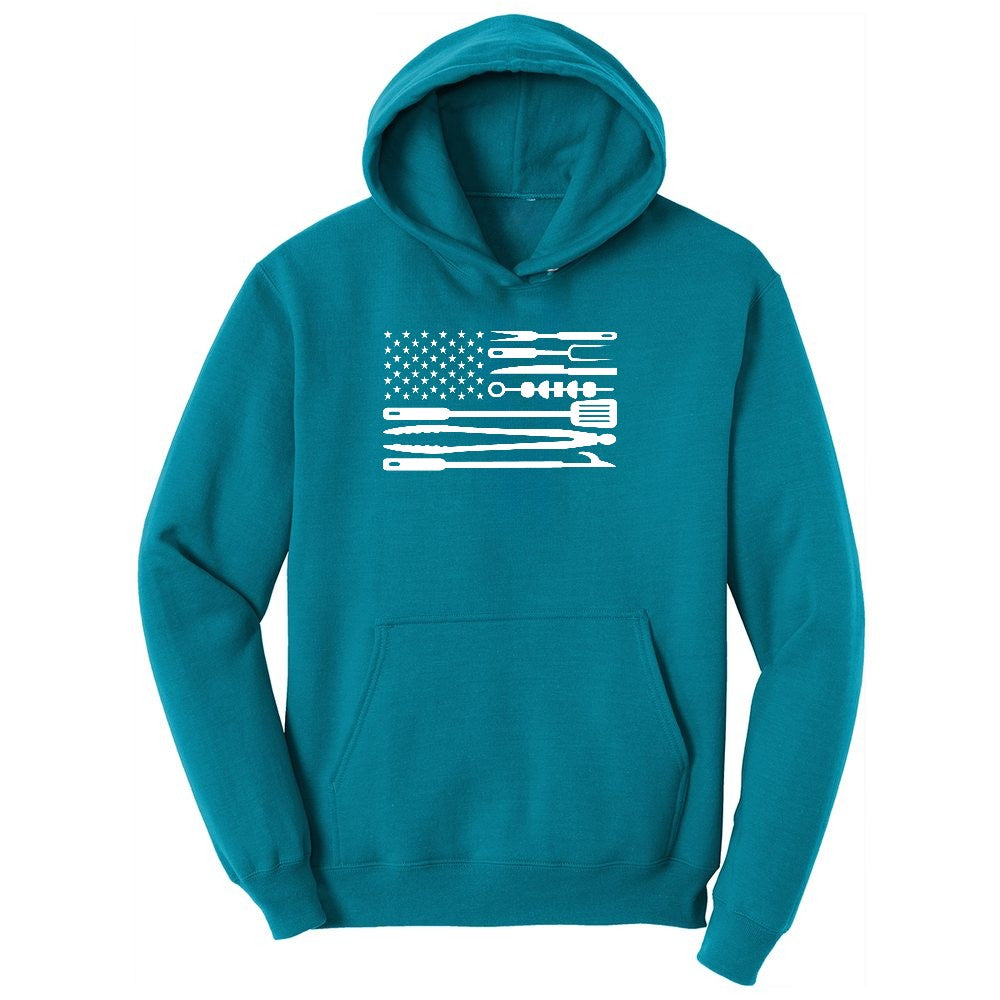 American Flag Barbeque Tools Ladies Hoodie - Teal