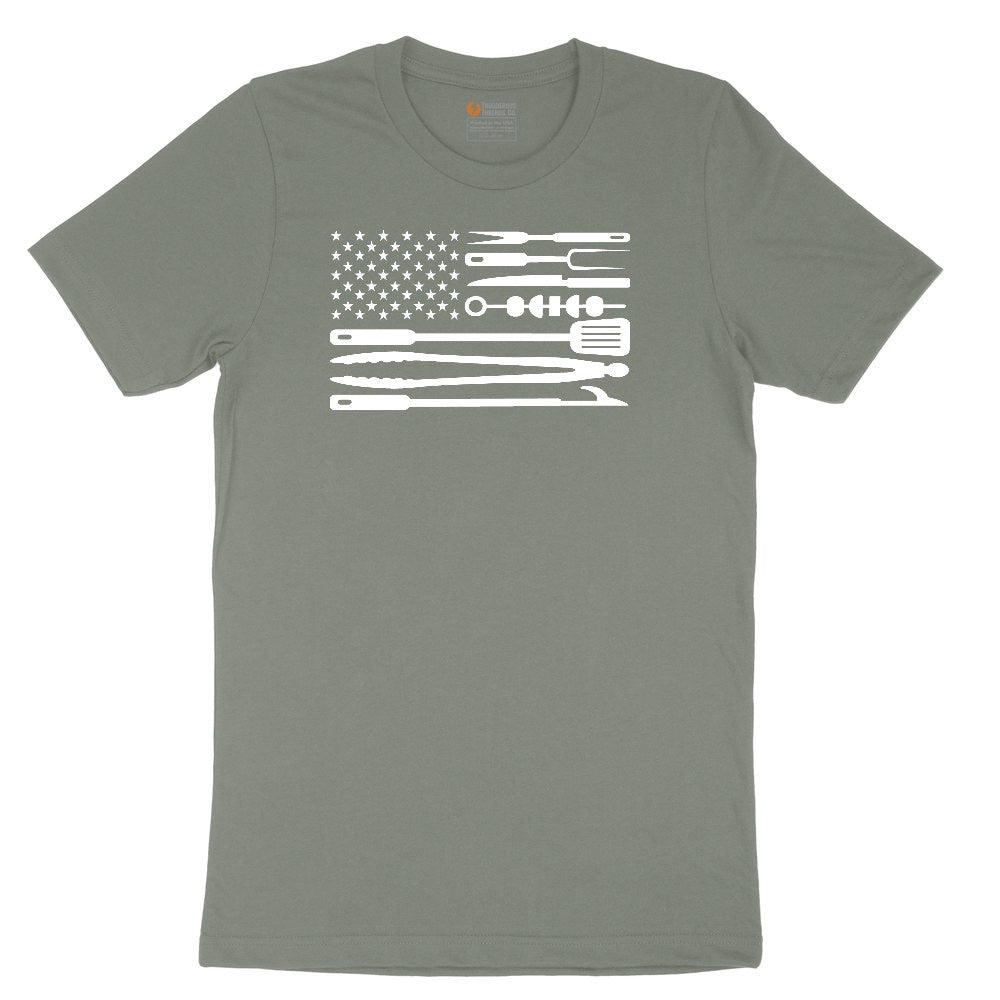 American Flag Barbeque Tools Ladies Short Sleeve Tee - Bamboo Blackout