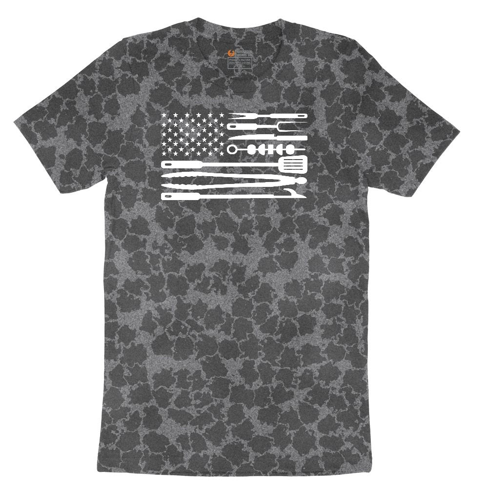 American Flag Barbeque Tools Ladies Short Sleeve Tee - Black Leopard