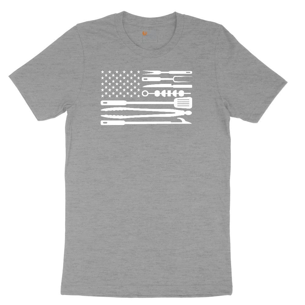American Flag Barbeque Tools Ladies Short Sleeve Tee - Granite Heather