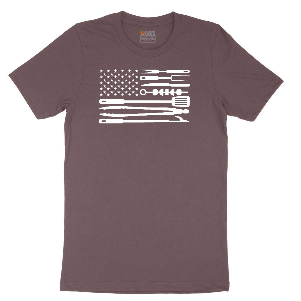 American Flag Barbeque Tools Ladies Short Sleeve Tee - Sangria Blackout