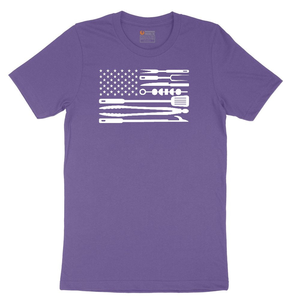 American Flag Barbeque Tools Ladies Short Sleeve Tee - Vintage Purple