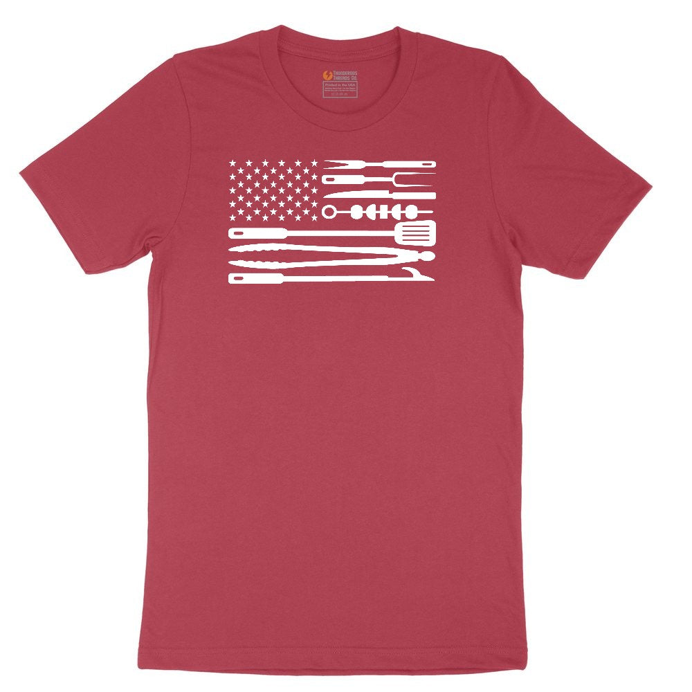 American Flag Barbeque Tools Ladies Short Sleeve Tee - Vintage Red