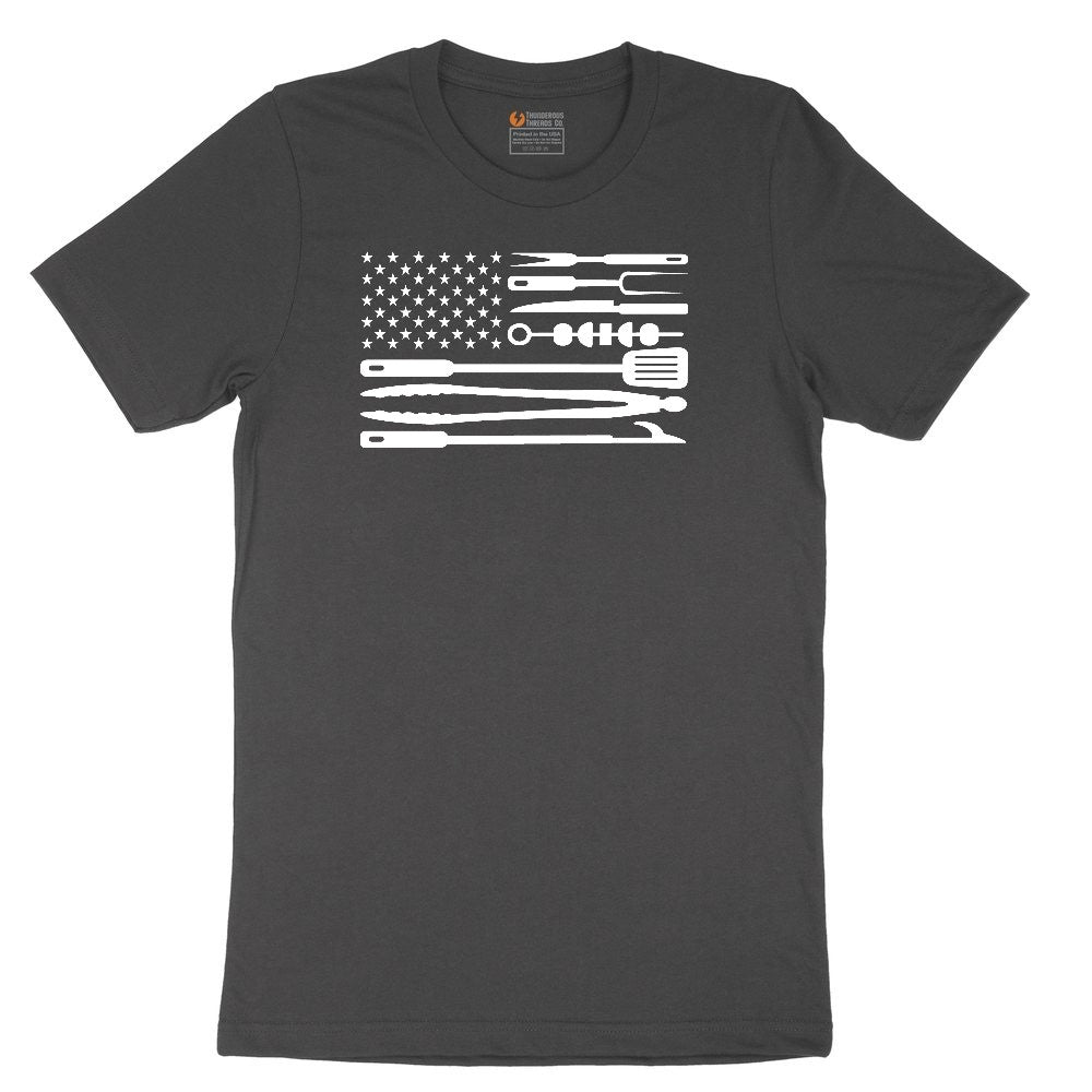 American Flag Barbeque Tools Ladies Short Sleeve Tee - Vintage Smoke
