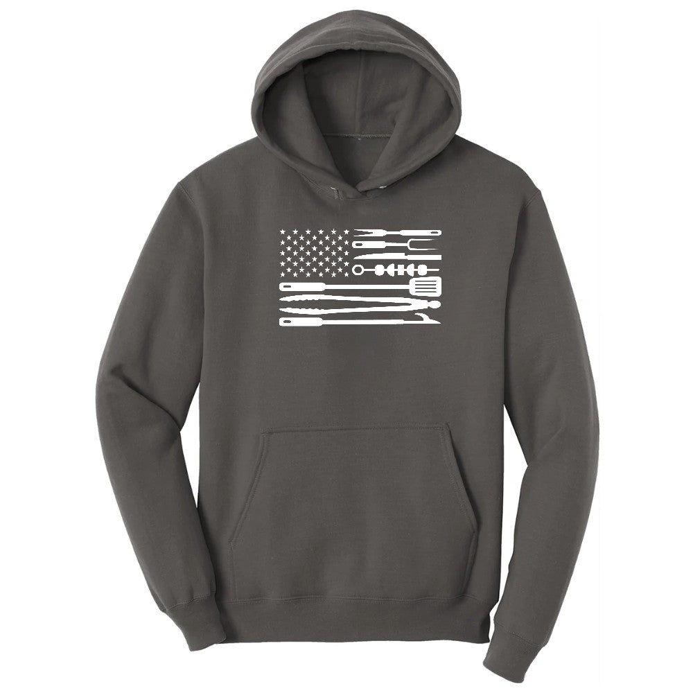 American Flag Barbeque Tools Hoodie - Charcoal