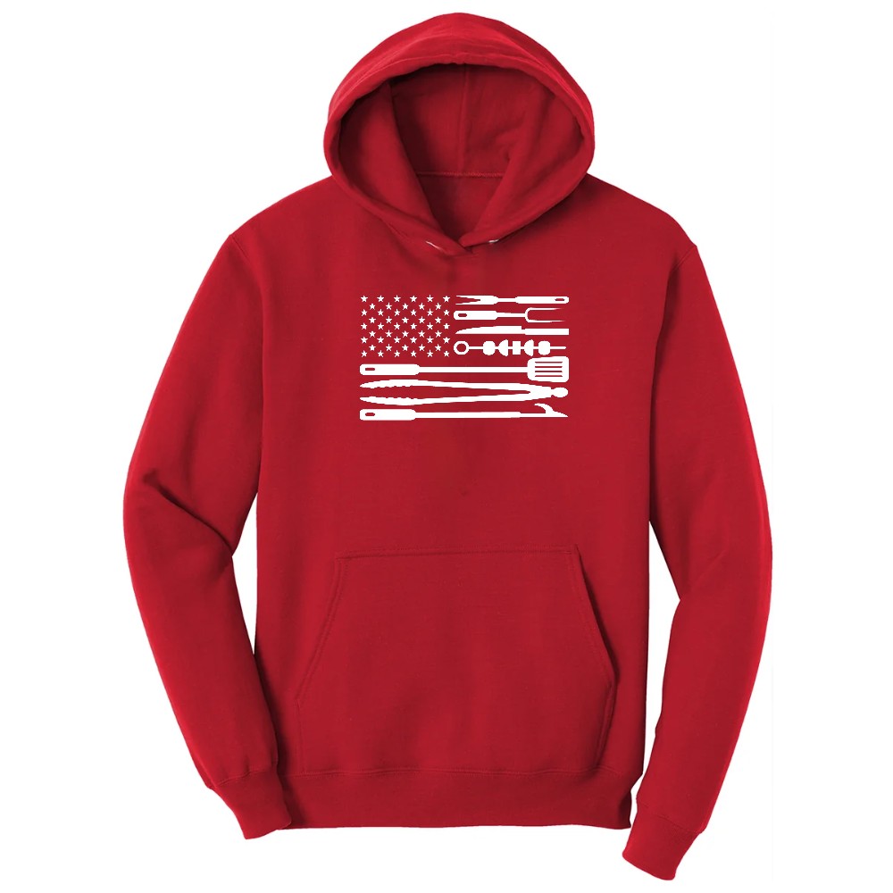American Flag Barbeque Tools Hoodie - Red