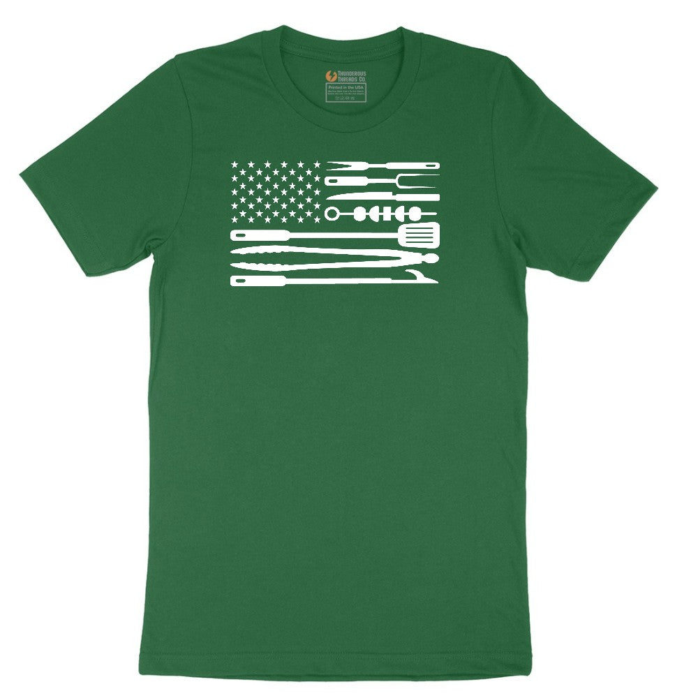 American Flag Barbeque Tools Short Sleeve Tee - Athletic Kelly