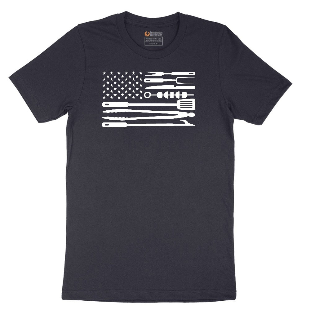 American Flag Barbeque Tools Short Sleeve Tee - Deep Navy