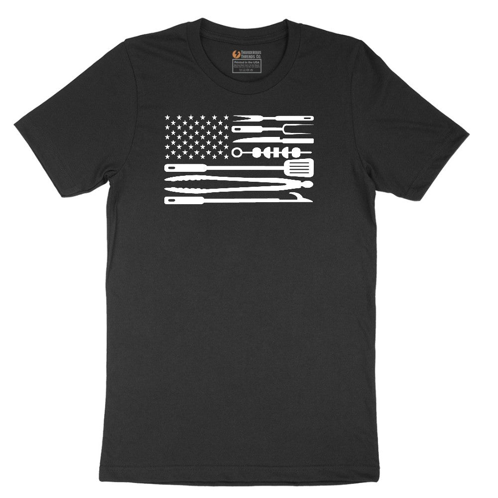 American Flag Barbeque Tools Short Sleeve Tee - Jet Black