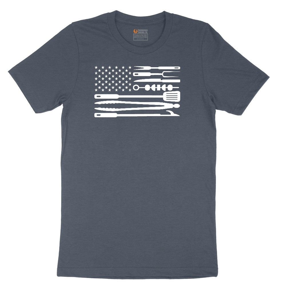 American Flag Barbeque Tools Youth Short Sleeve Tee - Heather Navy