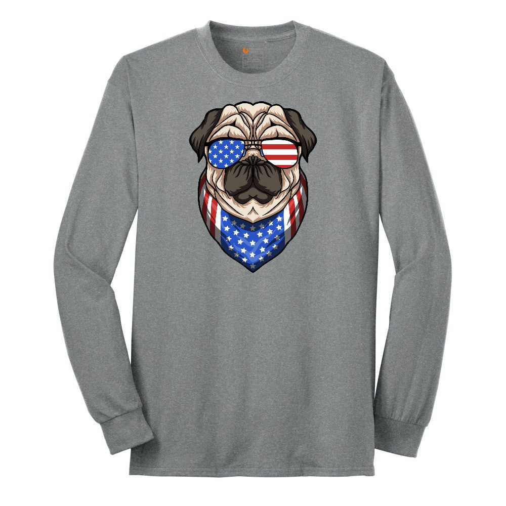 American Pug Long Sleeve Tee - Athletic Grey