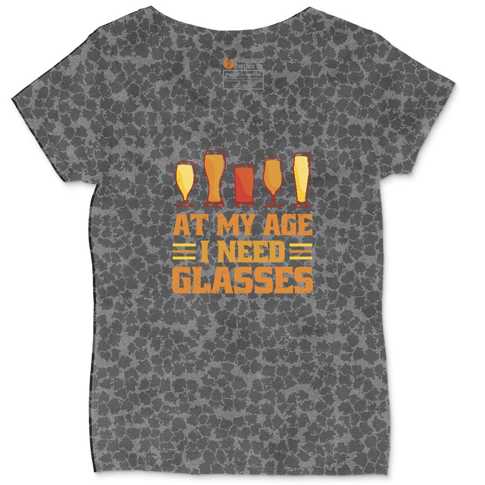 At My Age I Need Glasses Ladies Curvy Tee - Black Leopard