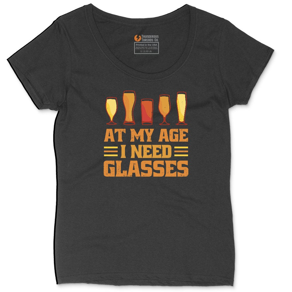 At My Age I Need Glasses Ladies Curvy Tee - Black