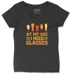 At My Age I Need Glasses Ladies Curvy Tee - Black