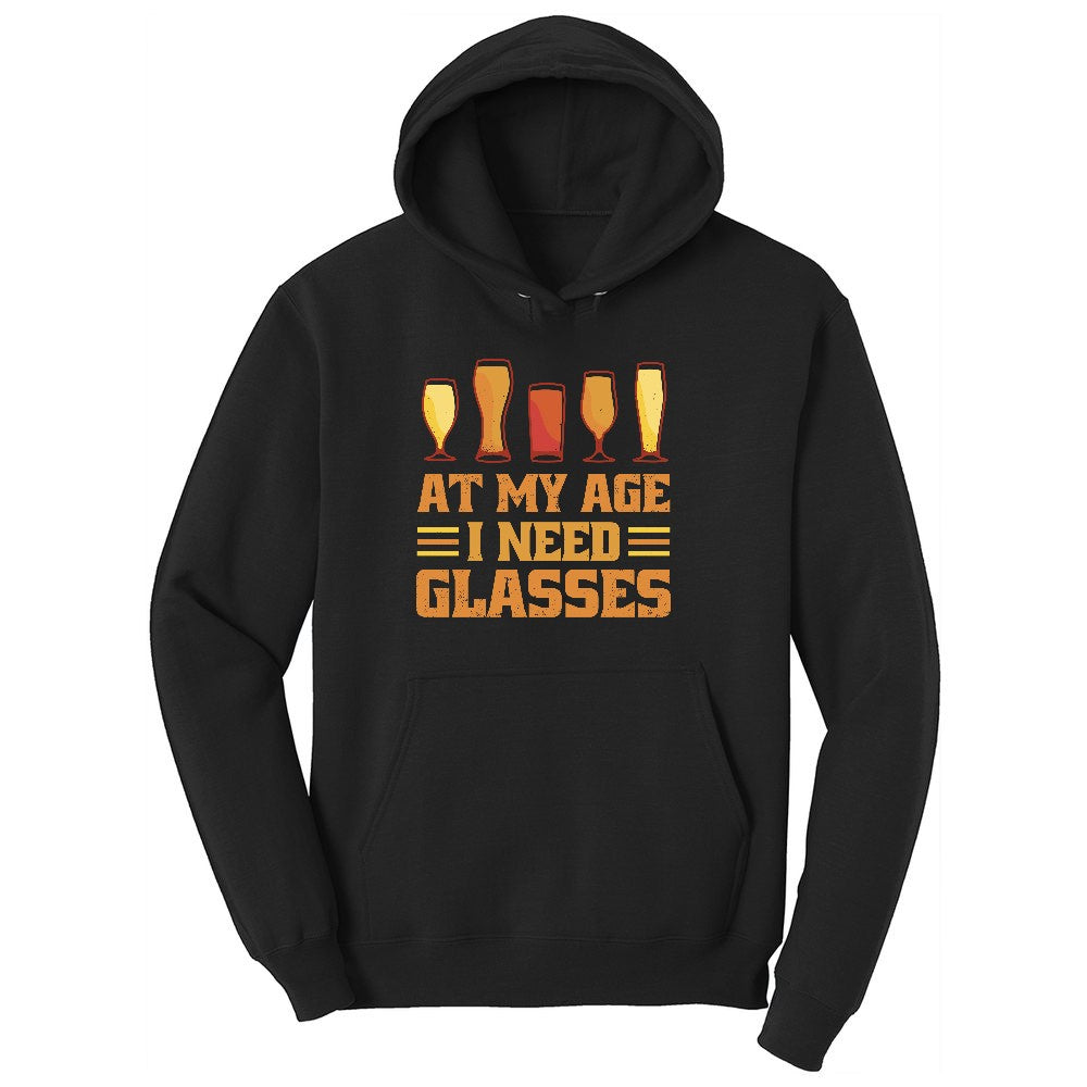 At My Age I Need Glasses Ladies Hoodie - Jet Black