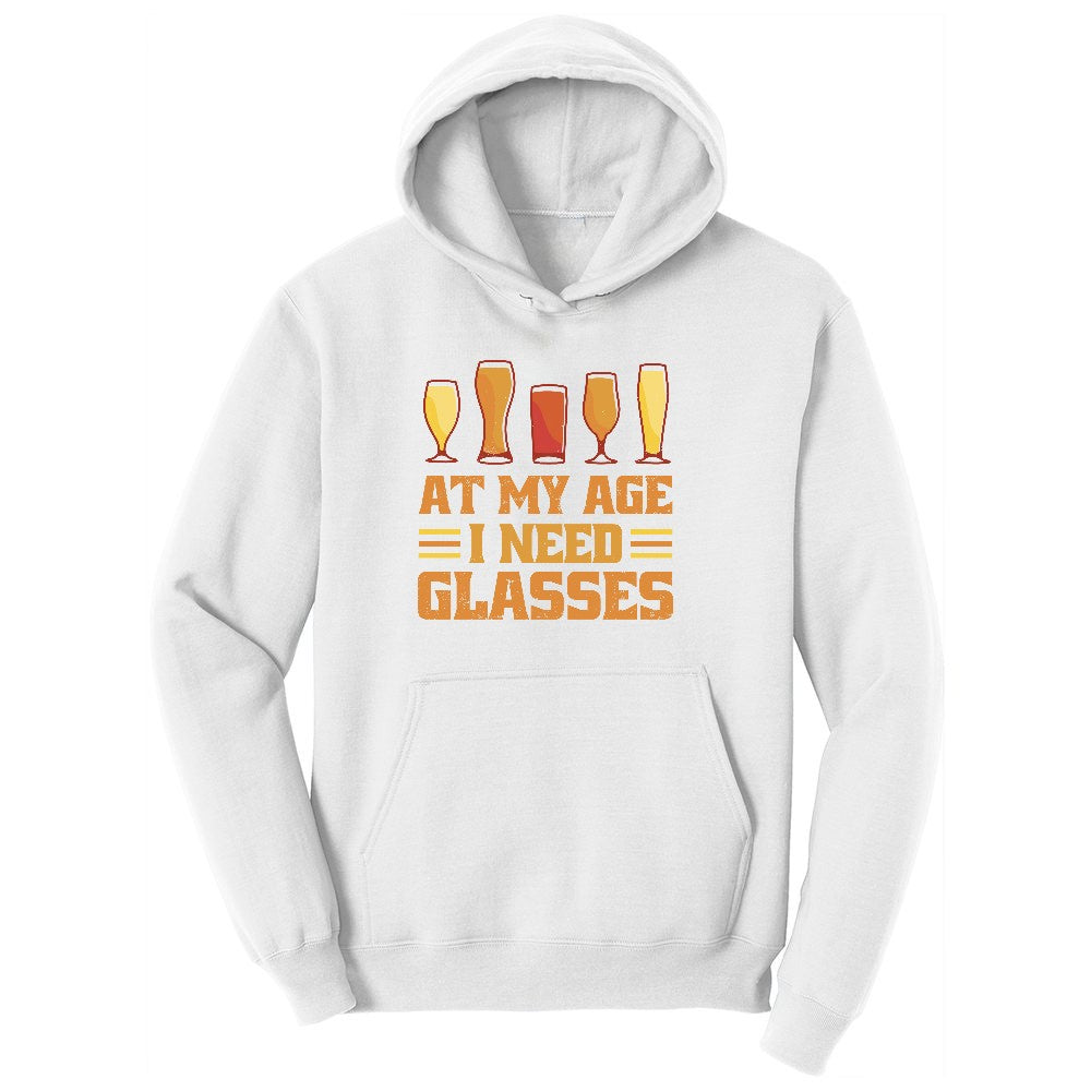 At My Age I Need Glasses Ladies Hoodie - White
