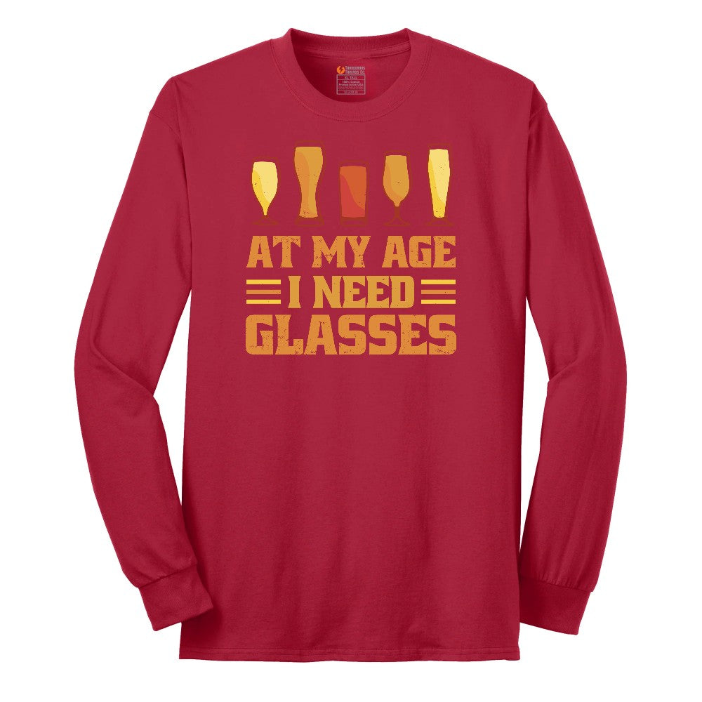 At My Age I Need Glasses Long Sleeve Tee - Red