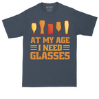 At My Age I Need Glasses tall t-shirt for men in Heather Navy