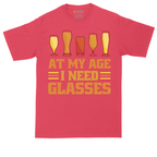At My Age I Need Glasses tall t-shirt for men in Heather Red