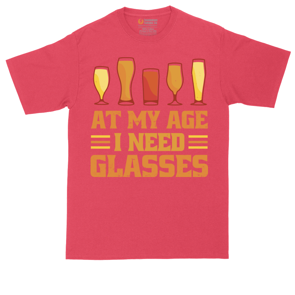 At My Age I Need Glasses tall t-shirt for men in Heather Red
