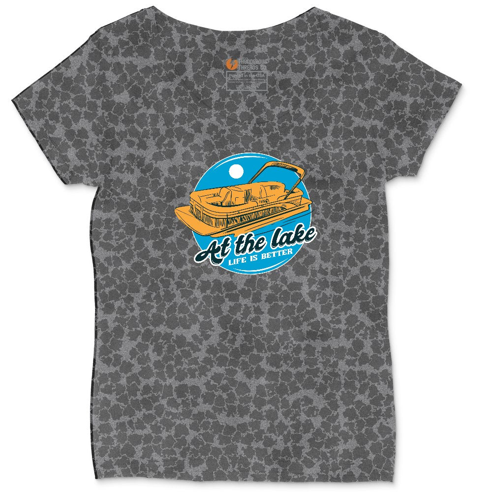 At the Lake Life is Better Ladies Curvy Tee - Black Leopard
