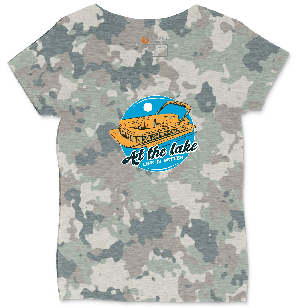 At the Lake Life is Better Ladies Curvy Tee - Vintage Camo