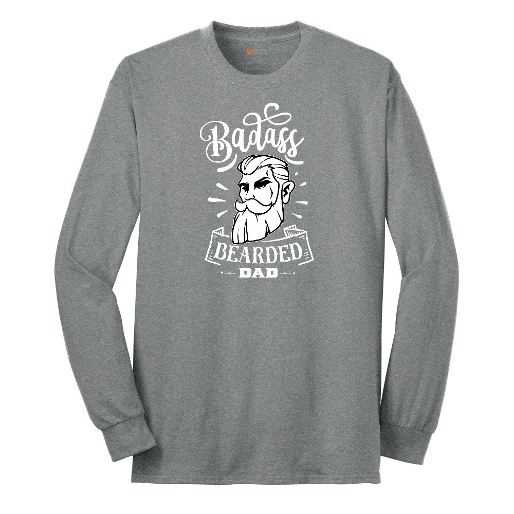 Bad Ass Bearded Dad Long Sleeve Tee - Athletic Grey