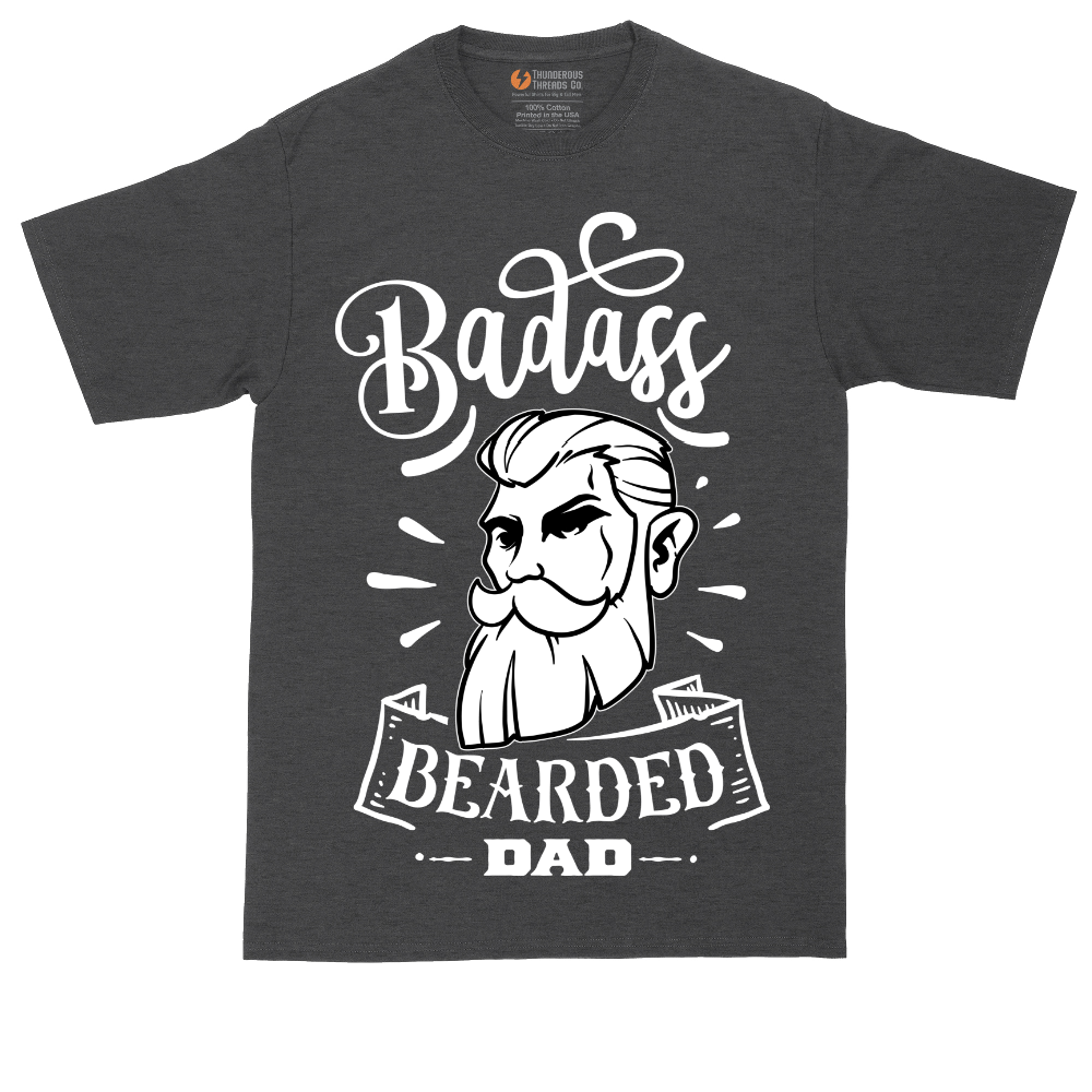Bad Ass Bearded Dad tall t-shirt for men in Dark Heather Grey